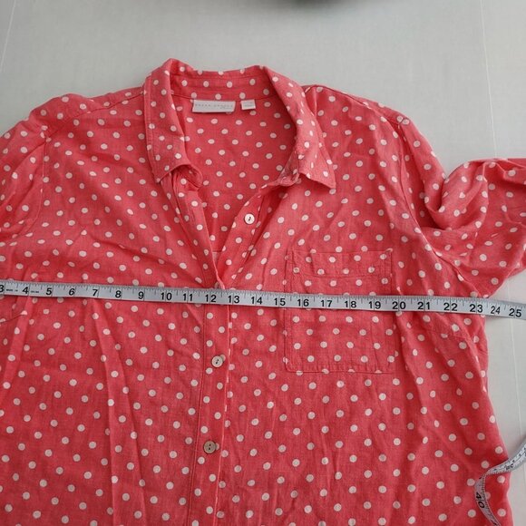 Susan Graver Pure Linen Blend Pink Polka Dot Shirt. - Picture 5 of 8